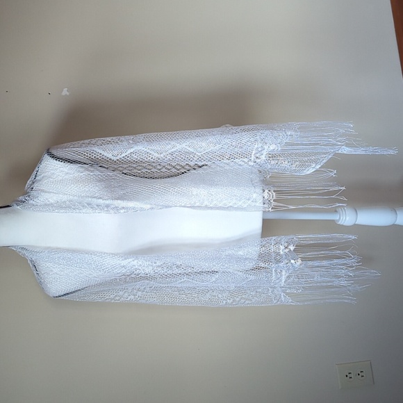 Fishnet Open Weave Long Fringed Scarf Wrap White 27" x 61" Formal Wedding - Picture 8 of 15